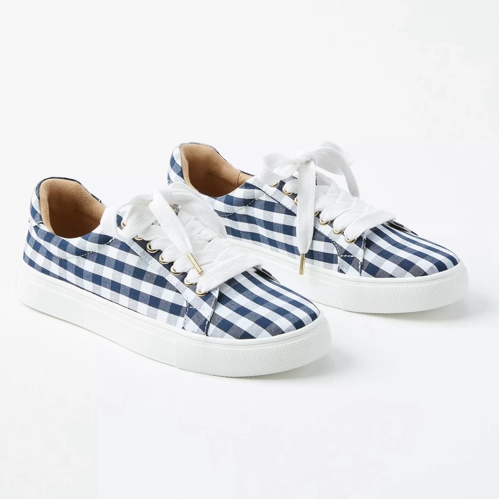 LOFT Blue White Gingham Plaid Check Fashion Comfort Laceup Sneakers Shoes Size 8